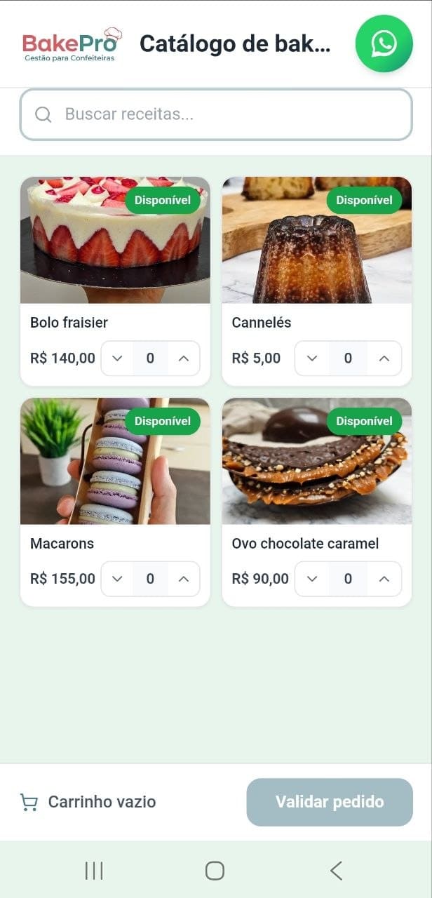 Catálogo BakePro no app